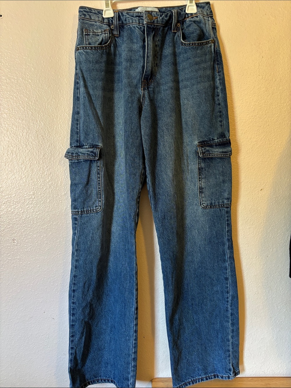 Fashion Nova Womans Blue Denim Cargo Jeans, Size 7